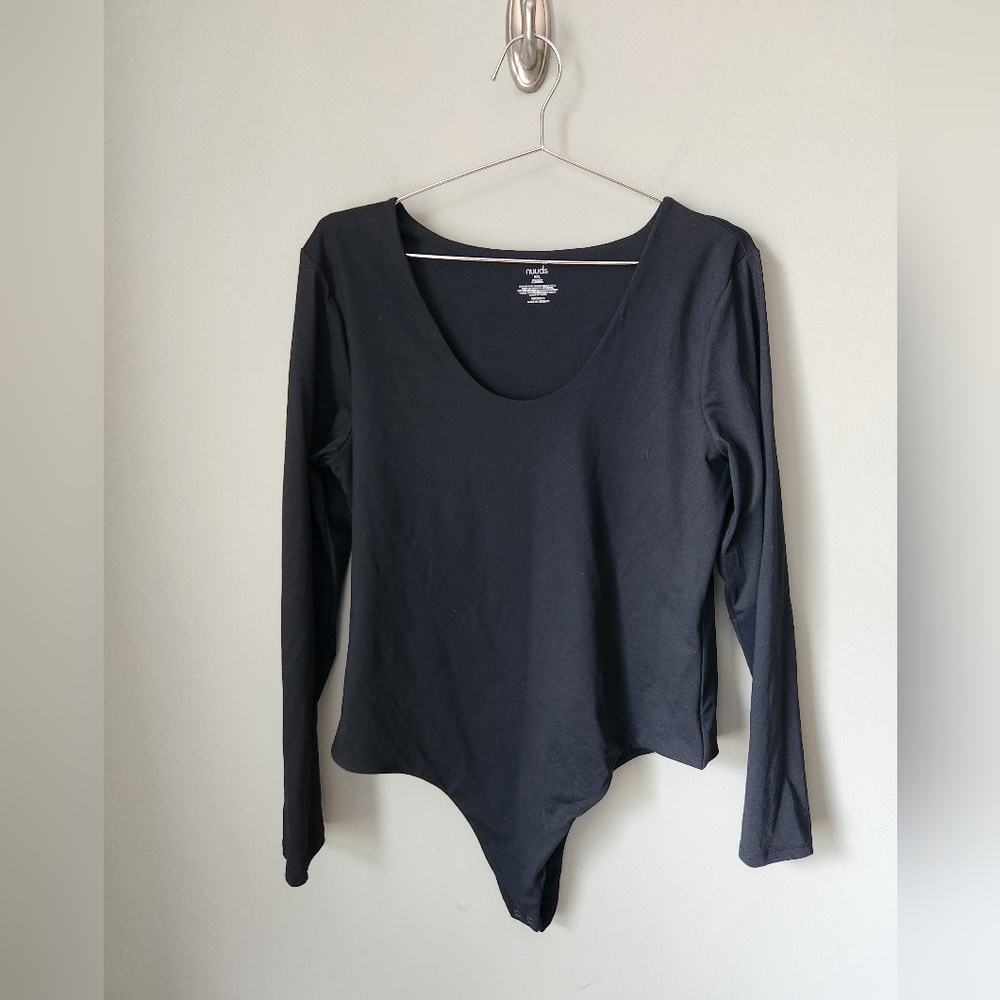 Nuuds Black Scoop Neck Long Sleeved Bodysuit Stretch Size XXL